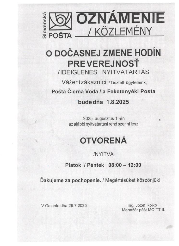 Oznámenie - Értesítés