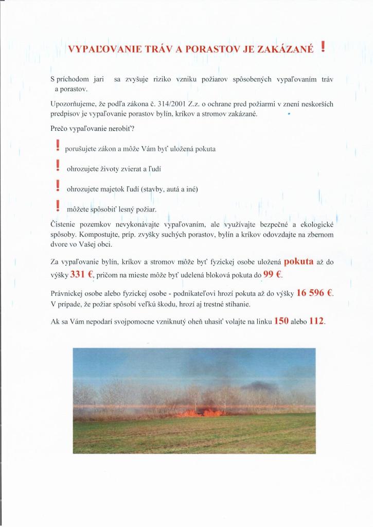 Vypalovanie tráv a&nbsp;porastov je zakázané