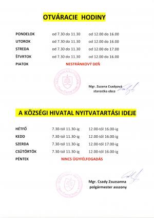 Otváracie hodiny - Nyitvatartás