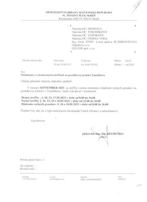 Oznámenie o vykonaných streľbách